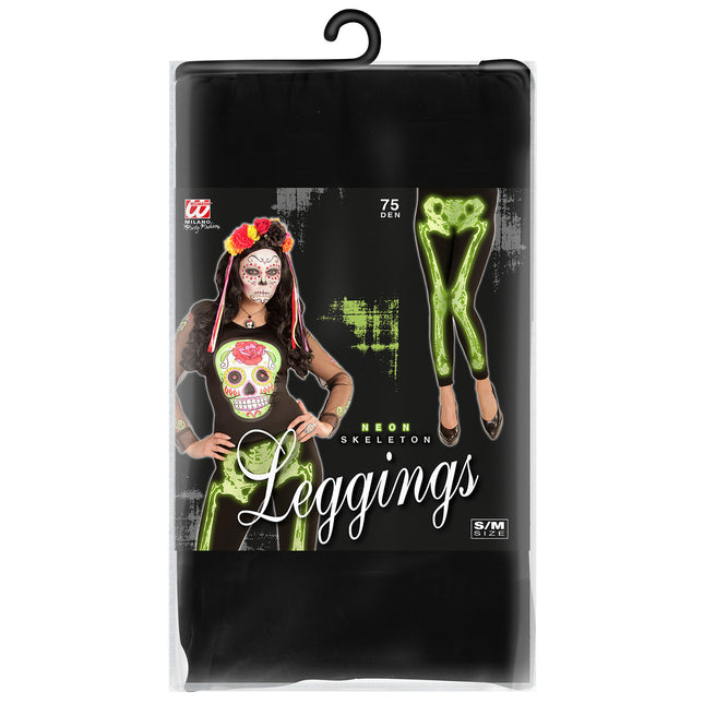 Legging Halloween Verde Neón Esqueleto