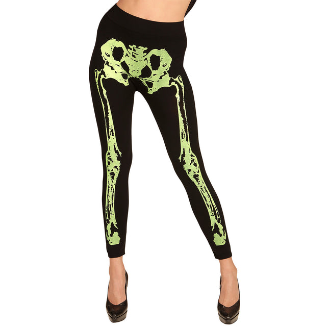 Legging Halloween Verde Neón Esqueleto