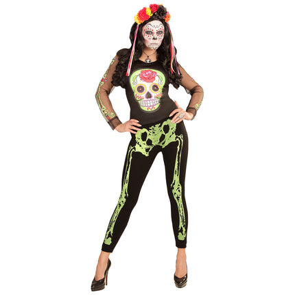 Legging Halloween Verde Neón Esqueleto