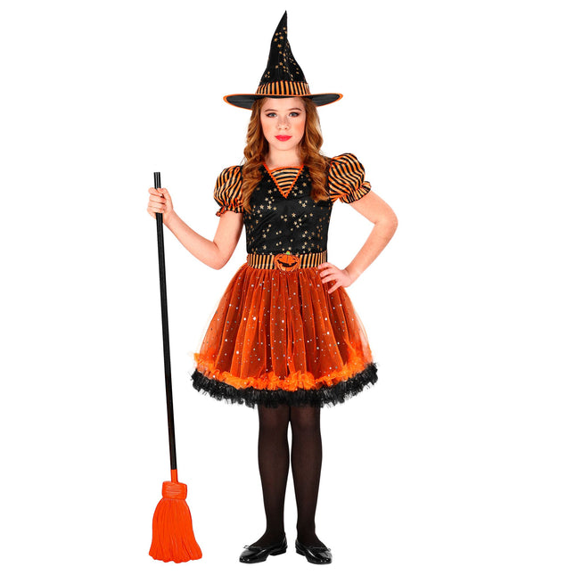 Vestido Halloween Negro Naranja Niña Bruja