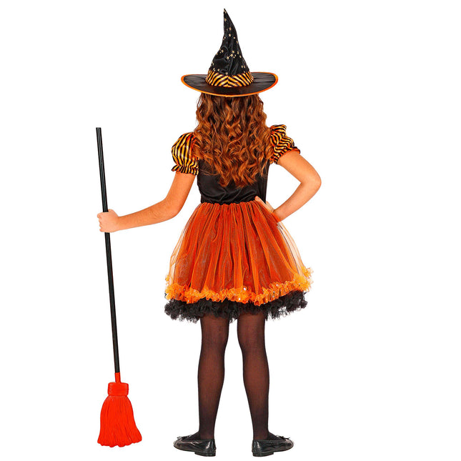 Vestido Halloween Negro Naranja Niña Bruja