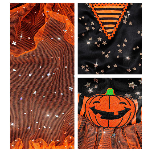 Vestido Halloween Negro Naranja Niña Bruja