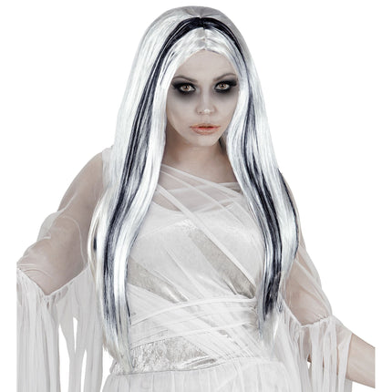 Peluca Halloween Blanco Negro Fantasma