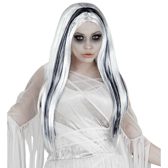 Peluca Halloween Blanco Negro Fantasma
