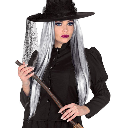 Peluca Halloween Blanco Negro Fantasma