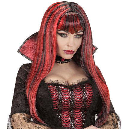 Peluca Halloween Rojo Negro Señoras Vampiro