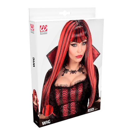 Peluca Halloween Rojo Negro Señoras Vampiro