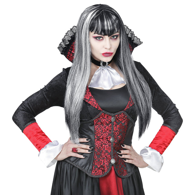 Peluca Halloween Negra Blanca Señoras Vampiro
