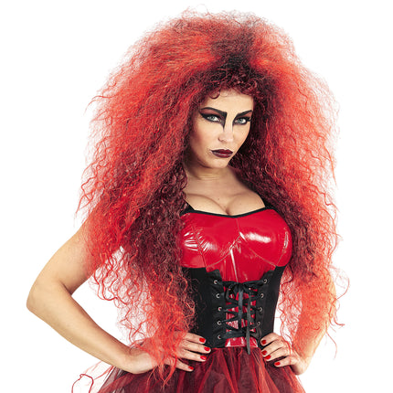 Peluca de Halloween Diablo Salvaje Rojo