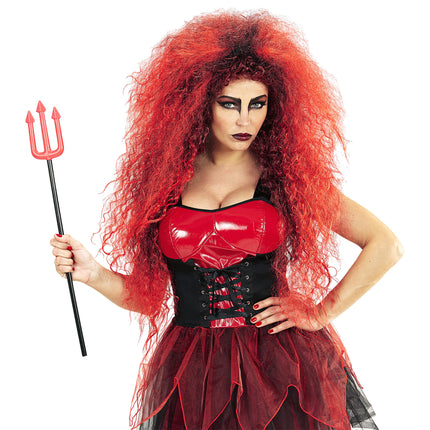 Peluca de Halloween Diablo Salvaje Rojo