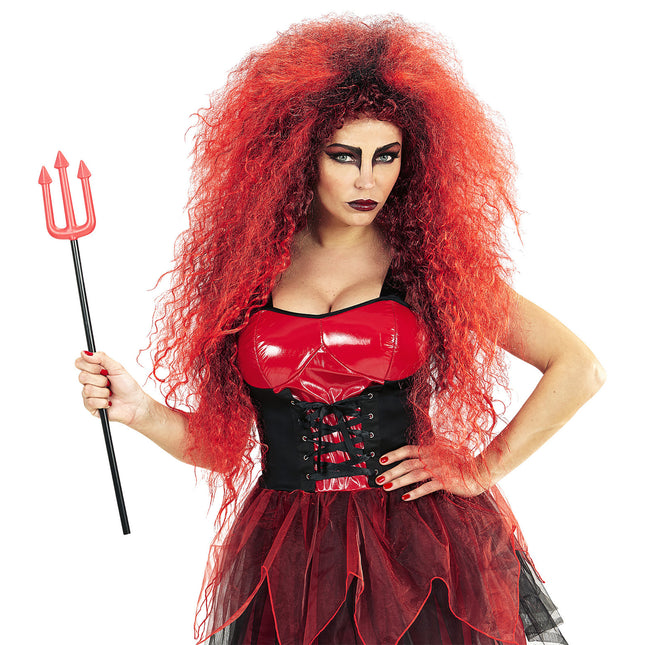 Peluca de Halloween Diablo Salvaje Rojo