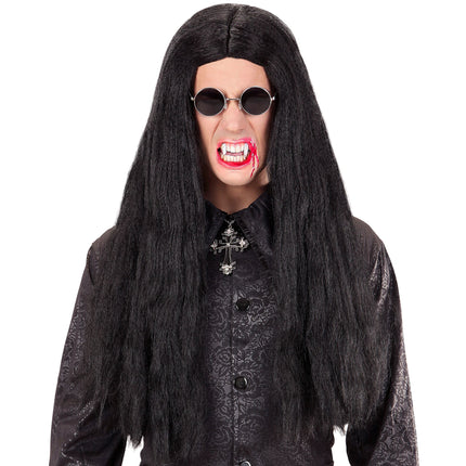 Peluca Halloween Negra Pelo Largo Vampiro