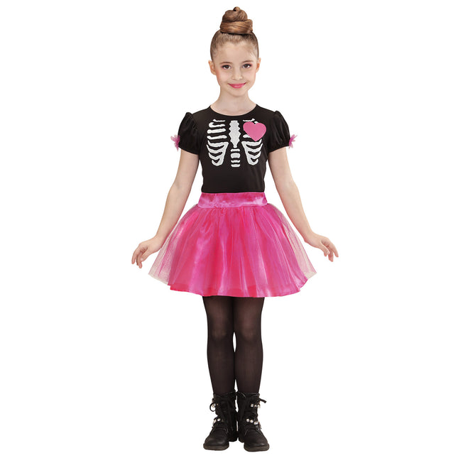 Vestido Halloween Negro Rosa Niña Esqueleto
