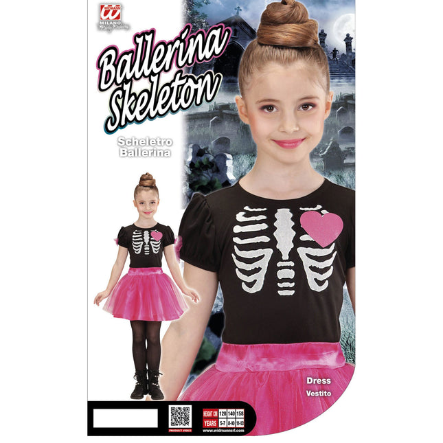 Vestido Halloween Negro Rosa Niña Esqueleto