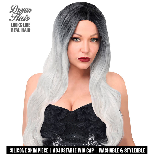 Peluca Blanca y Negra Pelo Largo