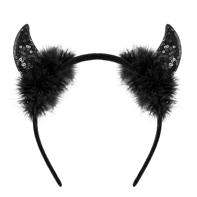 Diadema Halloween Diablo Negro Purpurina