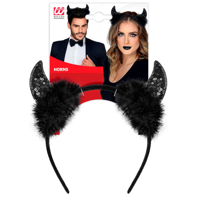 Diadema Halloween Diablo Negro Purpurina