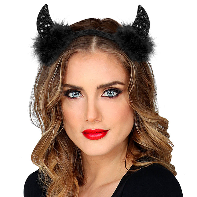 Diadema Halloween Diablo Negro Purpurina