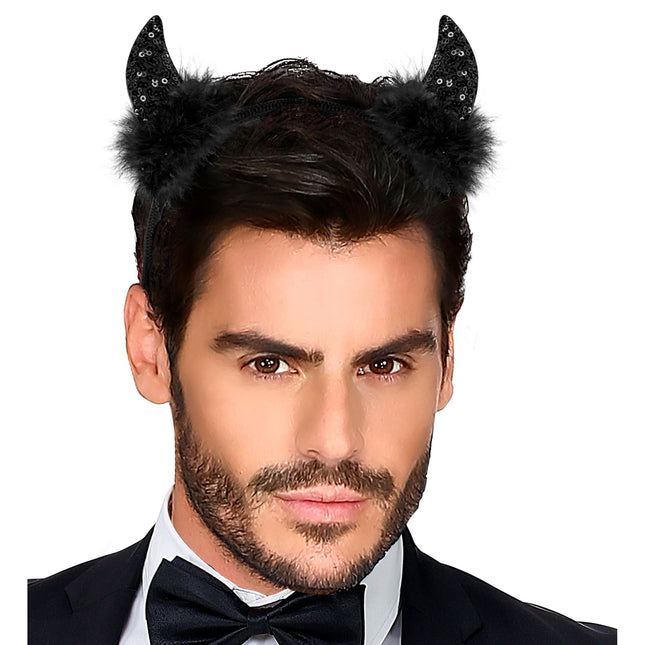 Diadema Halloween Diablo Negro Purpurina