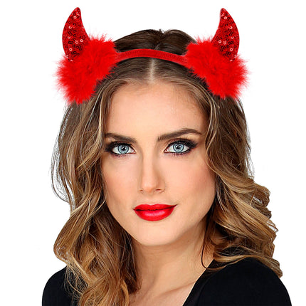 Diadema Halloween Diablo Rojo Purpurina