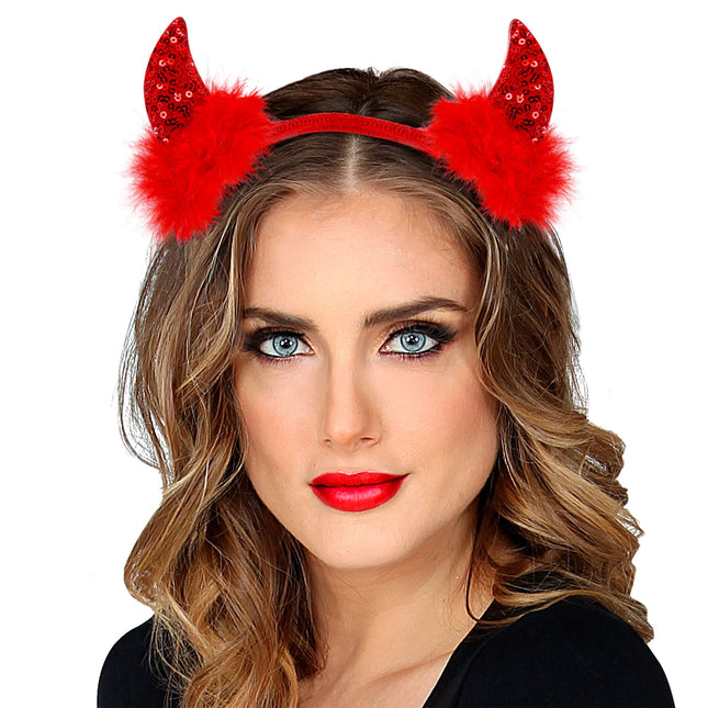 Diadema Halloween Diablo Rojo Purpurina
