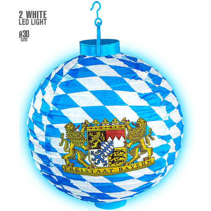 Oktoberfest Lampion Azul Blanco Con Tapa Luz
