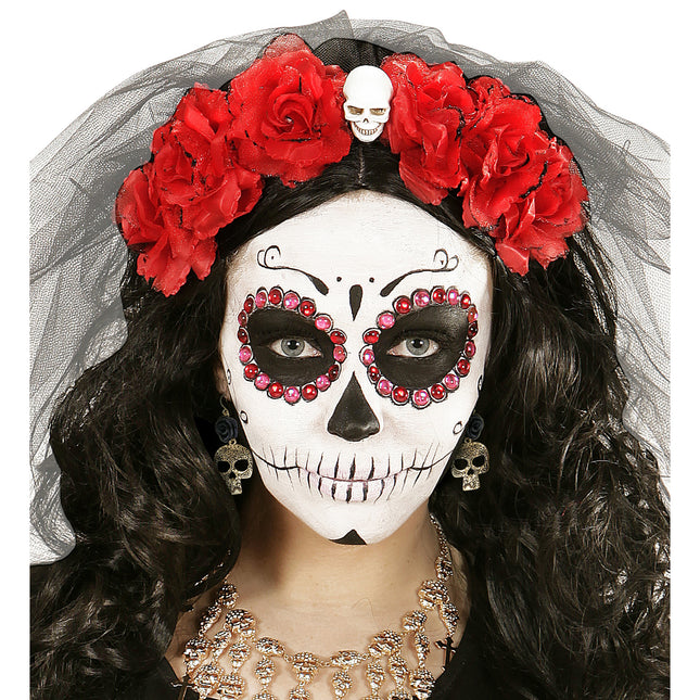 Pendientes Halloween Oro Calavera Negra