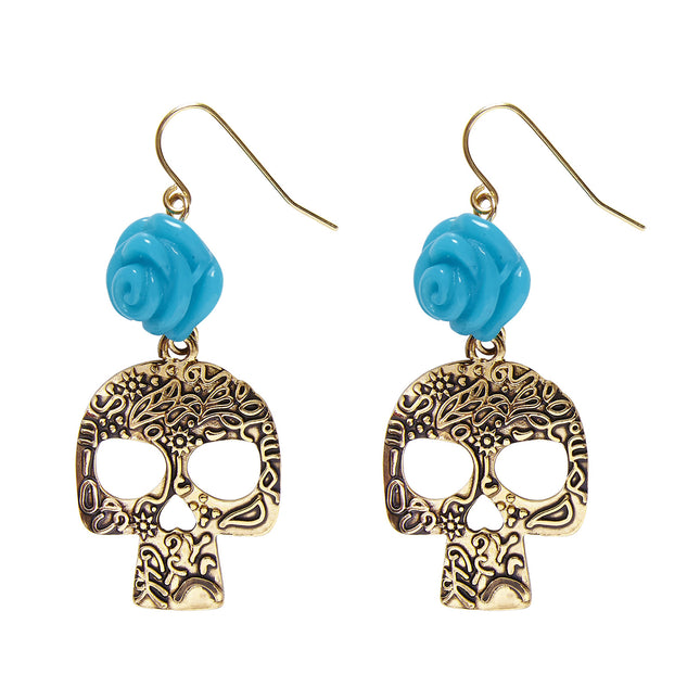 Pendientes de Halloween Calaveras azules con rosa