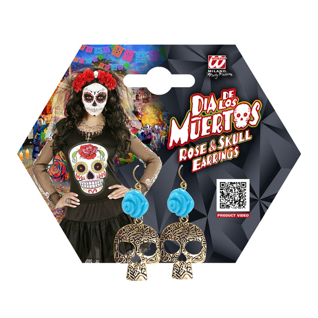 Pendientes de Halloween Calaveras azules con rosa