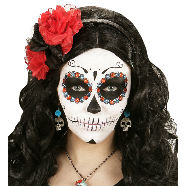 Pendientes de Halloween Calaveras azules con rosa