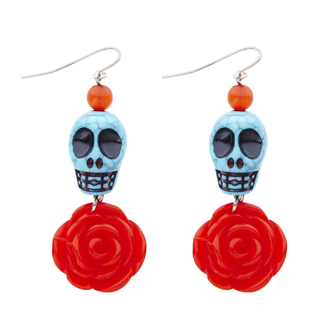 Pendientes de Halloween Calaveras con rosa