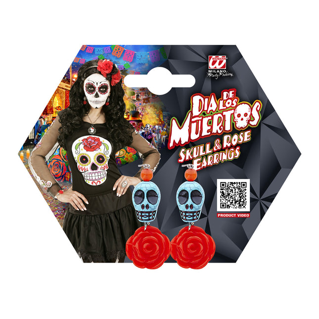 Pendientes de Halloween Calaveras con rosa