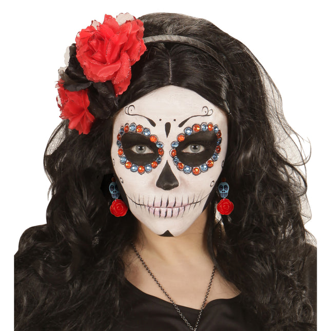 Pendientes de Halloween Calaveras con rosa