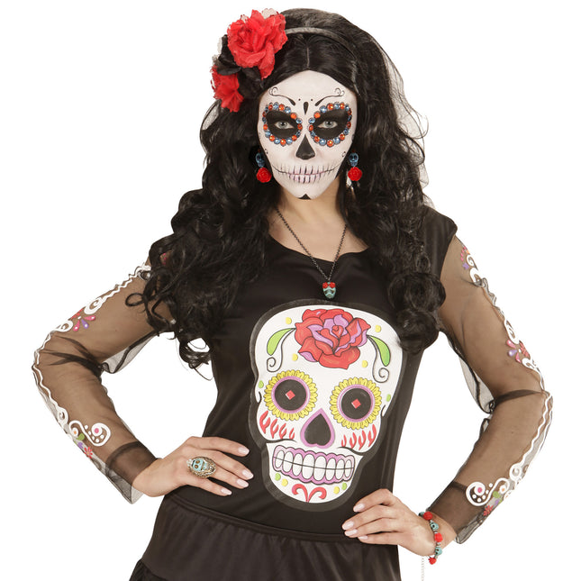 Pendientes de Halloween Calaveras con rosa
