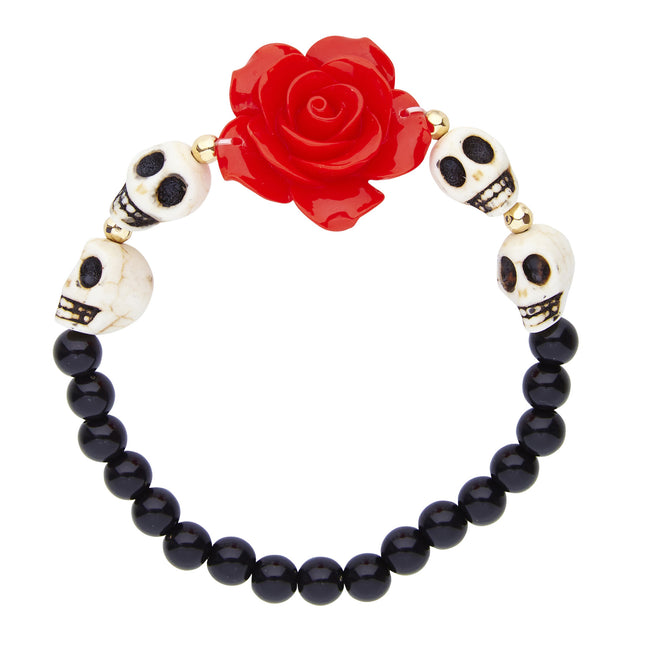 Halloween Pulsera Calaveras Con Rosa