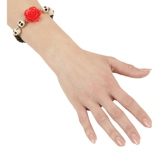 Halloween Pulsera Calaveras Con Rosa