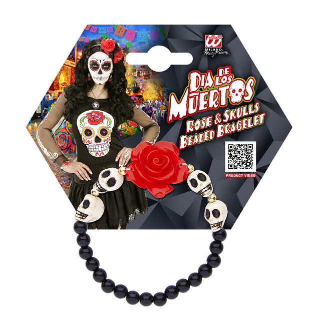 Halloween Pulsera Calaveras Con Rosa
