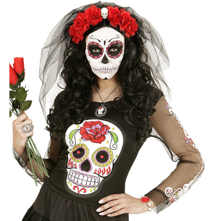 Halloween Pulsera Calaveras Con Rosa