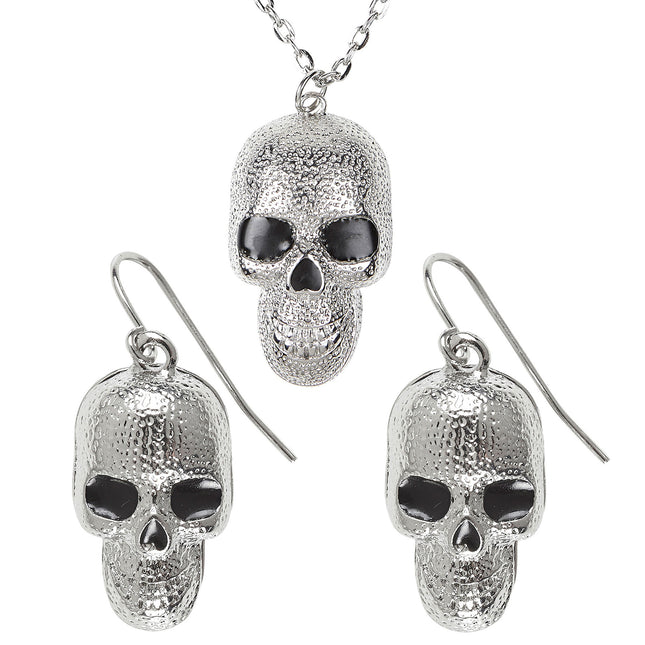 Set Accesorios Halloween Calavera Plateada 3 piezas