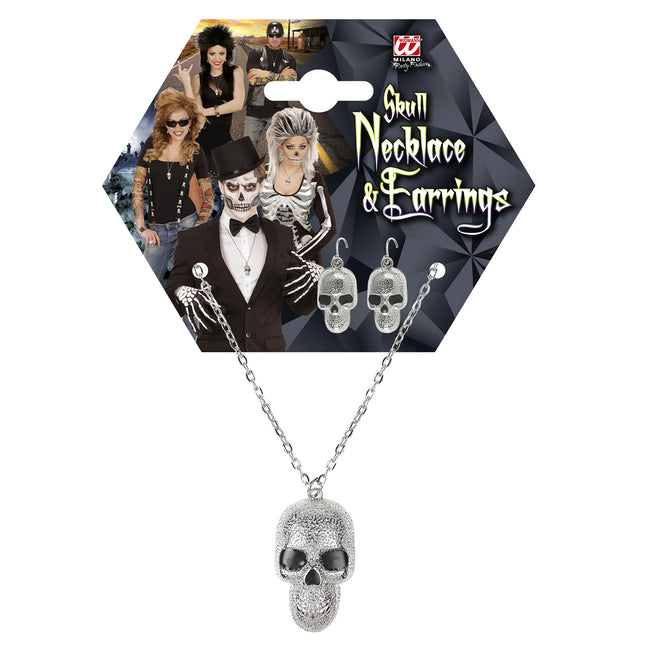 Set Accesorios Halloween Calavera Plateada 3 piezas