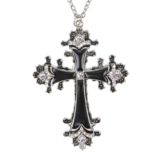 Collar de Halloween Cruz de Plata Negra