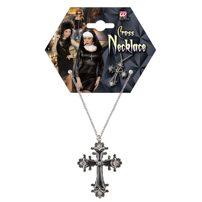 Collar de Halloween Cruz de Plata Negra
