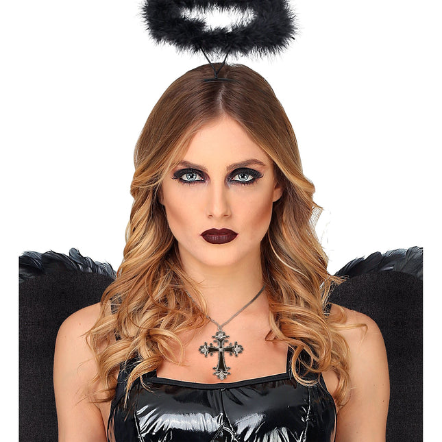 Collar de Halloween Cruz de Plata Negra
