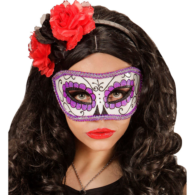 Máscara Ojos Día De Los Muertos Morada