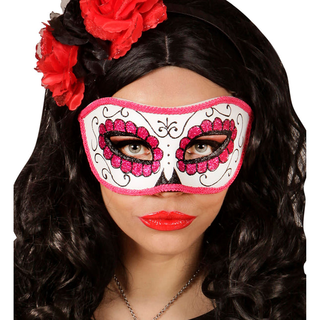 Máscara Ojos Día De Los Muertos Rosa