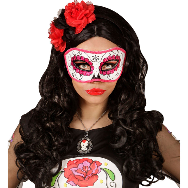 Máscara Ojos Día De Los Muertos Rosa