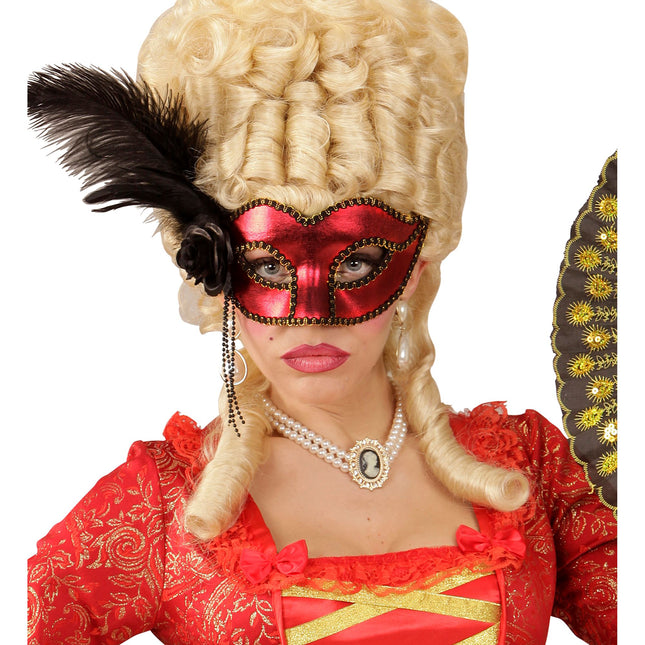 Antifaz Negro Rojo Con Plumas
