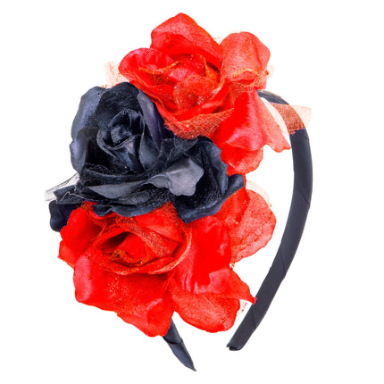 Diadema Día De Los Muertos Flores Rojo Negro