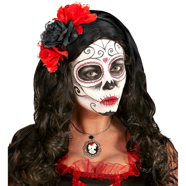 Diadema Día De Los Muertos Flores Rojo Negro