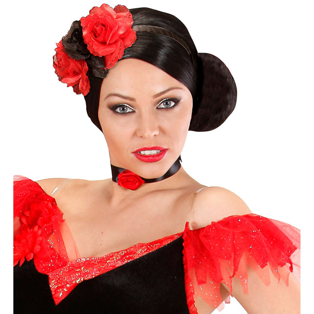 Diadema Día De Los Muertos Flores Rojo Negro